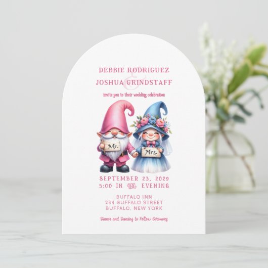 Whimsical Gnomes Fun Wedding Invitation  招待状 (スタンド正面)