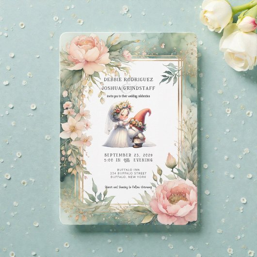 Whimsical Gnomes Fun Wedding Invitation  招待状