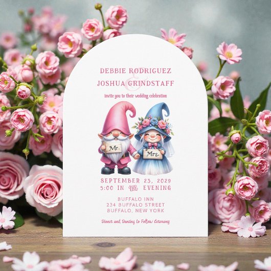 Whimsical Gnomes Fun Wedding Invitation 招待状
