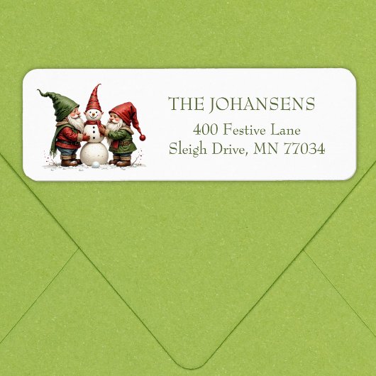 Whimsical Gnomes Snowman Christmas Return Address  ラベル