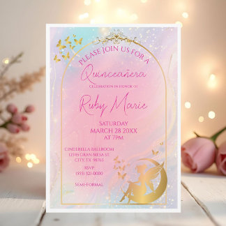 Whimsical Gold Fairy Pixie Invitation 招待状