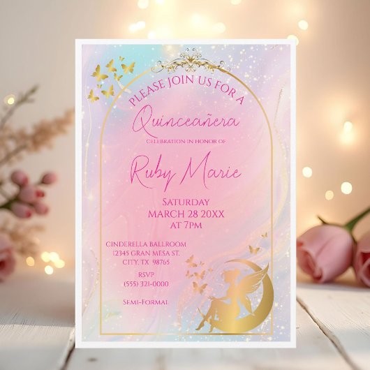 Whimsical Gold Fairy Pixie Invitation 招待状