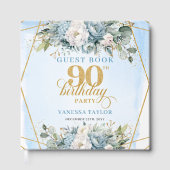Whimsical Gold Frame Dusty Blue Flowers 90th  ゲストブック (正面)