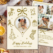 Whimsical Gold Hand Drawn Photo Christmas Happy シーズンカード