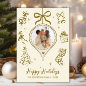 Whimsical Gold Hand Drawn Photo Christmas Happy シーズンカード