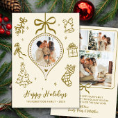 Whimsical Gold Hand Drawn Photo Christmas Happy シーズンカード