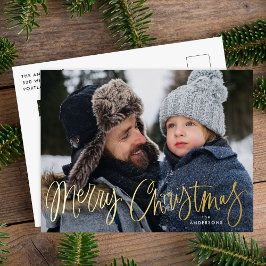 Whimsical Gold Script Merry Christmas 2 写真 箔シーズンポストカード