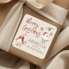 Whimsical Goose Christmas Holiday Gift スクエアシール