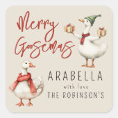 Whimsical Goose Christmas Holiday Gift スクエアシール (正面)