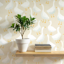 Whimsical Goose Pattern Soft Neutral Style 壁紙