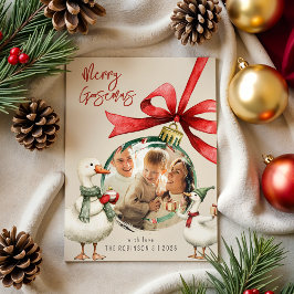 Whimsical Goose Photo Christmas シーズンカード