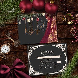 Whimsical Gothic Black Cat Holiday Party RSVP Card エンクロージャーカード