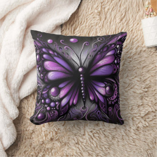Whimsical Gothic Butterfly Purple Black Colorful クッション