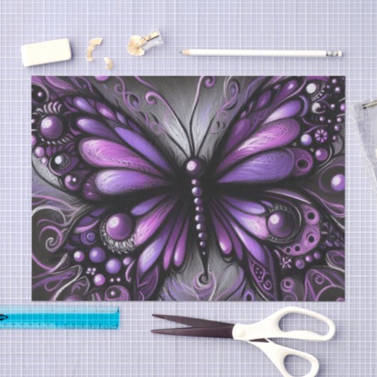 Whimsical Gothic Butterfly Purple Decoupage 薄葉紙 (クラフト)
