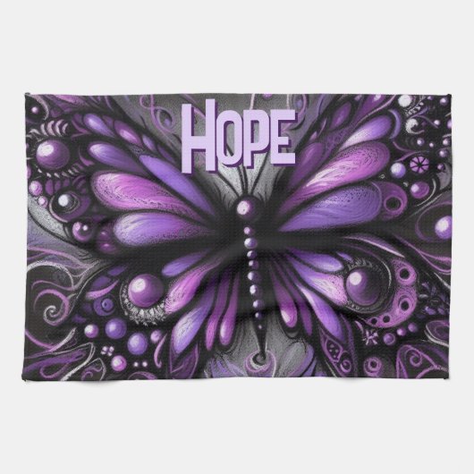 Whimsical Gothic Butterfly Purple Personalized キッチンタオル (横)