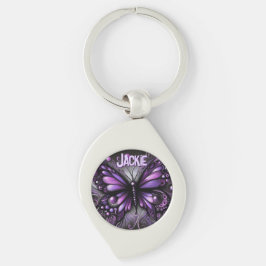Whimsical Gothic Butterfly Purple Personalized キーホルダー