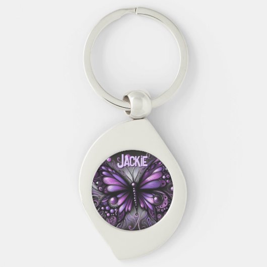 Whimsical Gothic Butterfly Purple Personalized キーホルダー (正面)