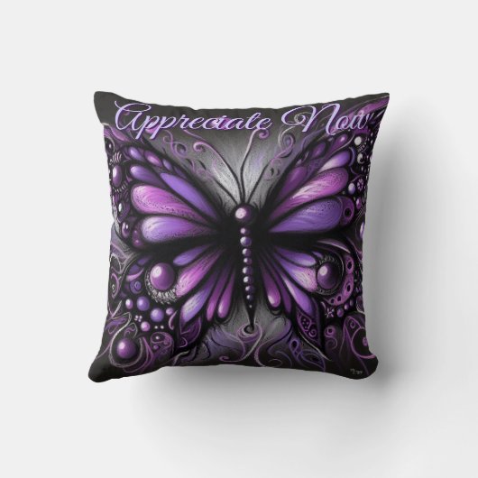Whimsical Gothic Butterfly Purple Personalized クッション (裏面)