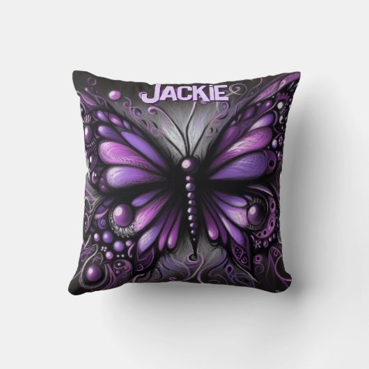 Whimsical Gothic Butterfly Purple Personalized クッション (裏面)