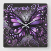 Whimsical Gothic Butterfly Purple Personalized スクエア壁時計 (正面)