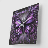 Whimsical Gothic Butterfly Purple Personalized スクエア壁時計 (傾斜)