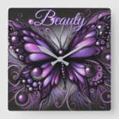 Whimsical Gothic Butterfly Purple Personalized スクエア壁時計 (正面)