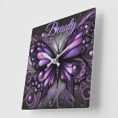 Whimsical Gothic Butterfly Purple Personalized スクエア壁時計 (傾斜)
