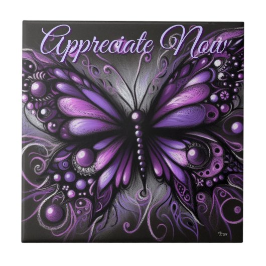 Whimsical Gothic Butterfly Purple Personalized タイル (正面)