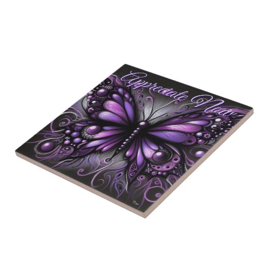 Whimsical Gothic Butterfly Purple Personalized タイル (側面)