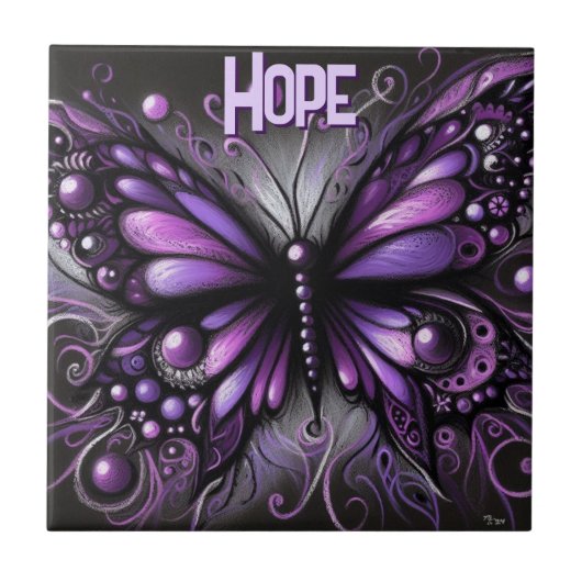 Whimsical Gothic Butterfly Purple Personalized タイル (正面)