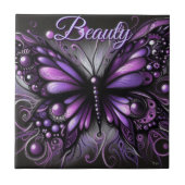 Whimsical Gothic Butterfly Purple Personalized タイル (正面)