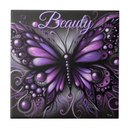 Whimsical Gothic Butterfly Purple Personalized タイル