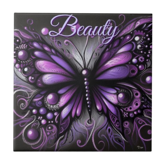 Whimsical Gothic Butterfly Purple Personalized タイル (正面)