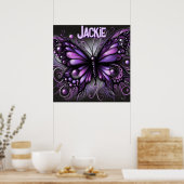 Whimsical Gothic Butterfly Purple Personalized ポスター (キッチン)