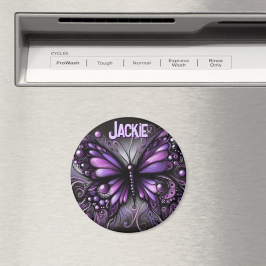Whimsical Gothic Butterfly Purple Personalized マグネット (インサイチュ (食洗機))