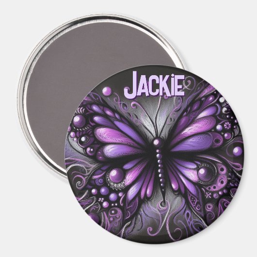 Whimsical Gothic Butterfly Purple Personalized マグネット (正面/裏面)