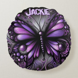 Whimsical Gothic Butterfly Purple Personalized ラウンドクッション