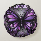 Whimsical Gothic Butterfly Purple Personalized ラウンドクッション (裏面)