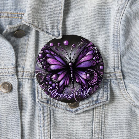 Whimsical Gothic Butterfly Purple Personalized 缶バッジ (インサイチュ)