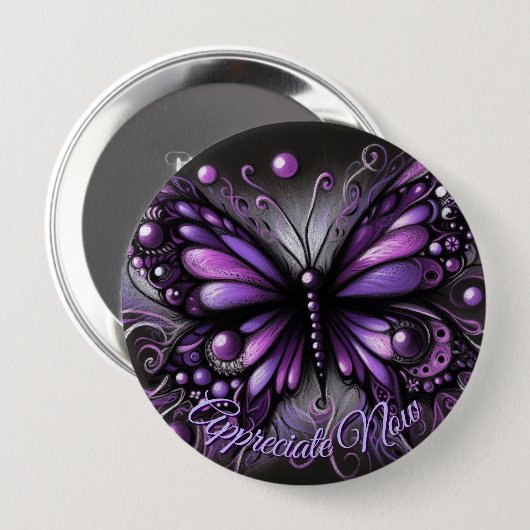 Whimsical Gothic Butterfly Purple Personalized 缶バッジ (正面&裏面)