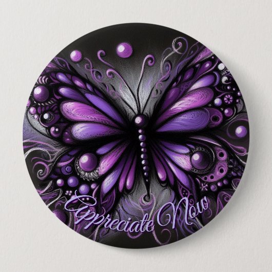 Whimsical Gothic Butterfly Purple Personalized 缶バッジ (正面)