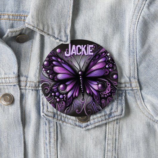 Whimsical Gothic Butterfly Purple Personalized 缶バッジ (インサイチュ)