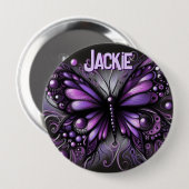 Whimsical Gothic Butterfly Purple Personalized 缶バッジ (正面&裏面)