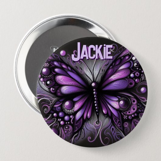 Whimsical Gothic Butterfly Purple Personalized 缶バッジ (正面&裏面)