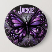 Whimsical Gothic Butterfly Purple Personalized 缶バッジ (正面)