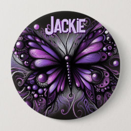 Whimsical Gothic Butterfly Purple Personalized 缶バッジ