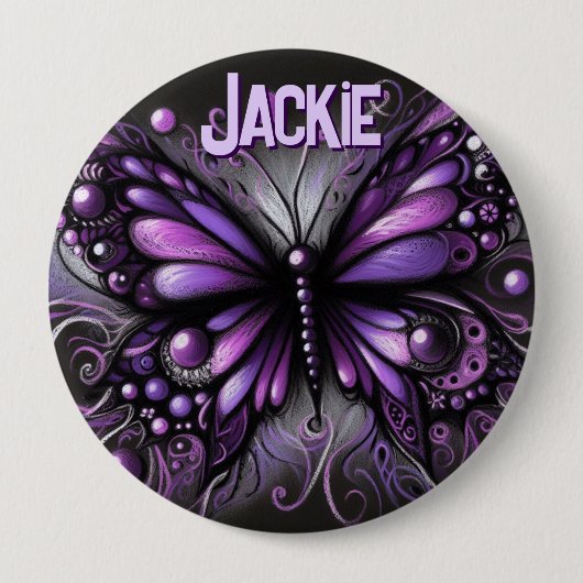 Whimsical Gothic Butterfly Purple Personalized 缶バッジ (正面)