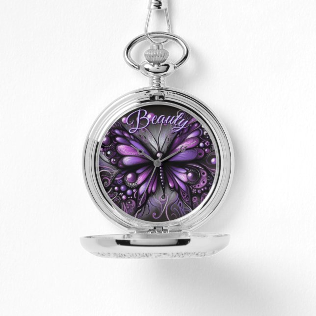 Whimsical Gothic Butterfly Purple Personalized 腕時計 (正面)