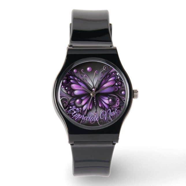Whimsical Gothic Butterfly Purple Personalized 腕時計 (正面)