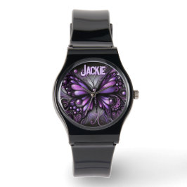 Whimsical Gothic Butterfly Purple Personalized 腕時計